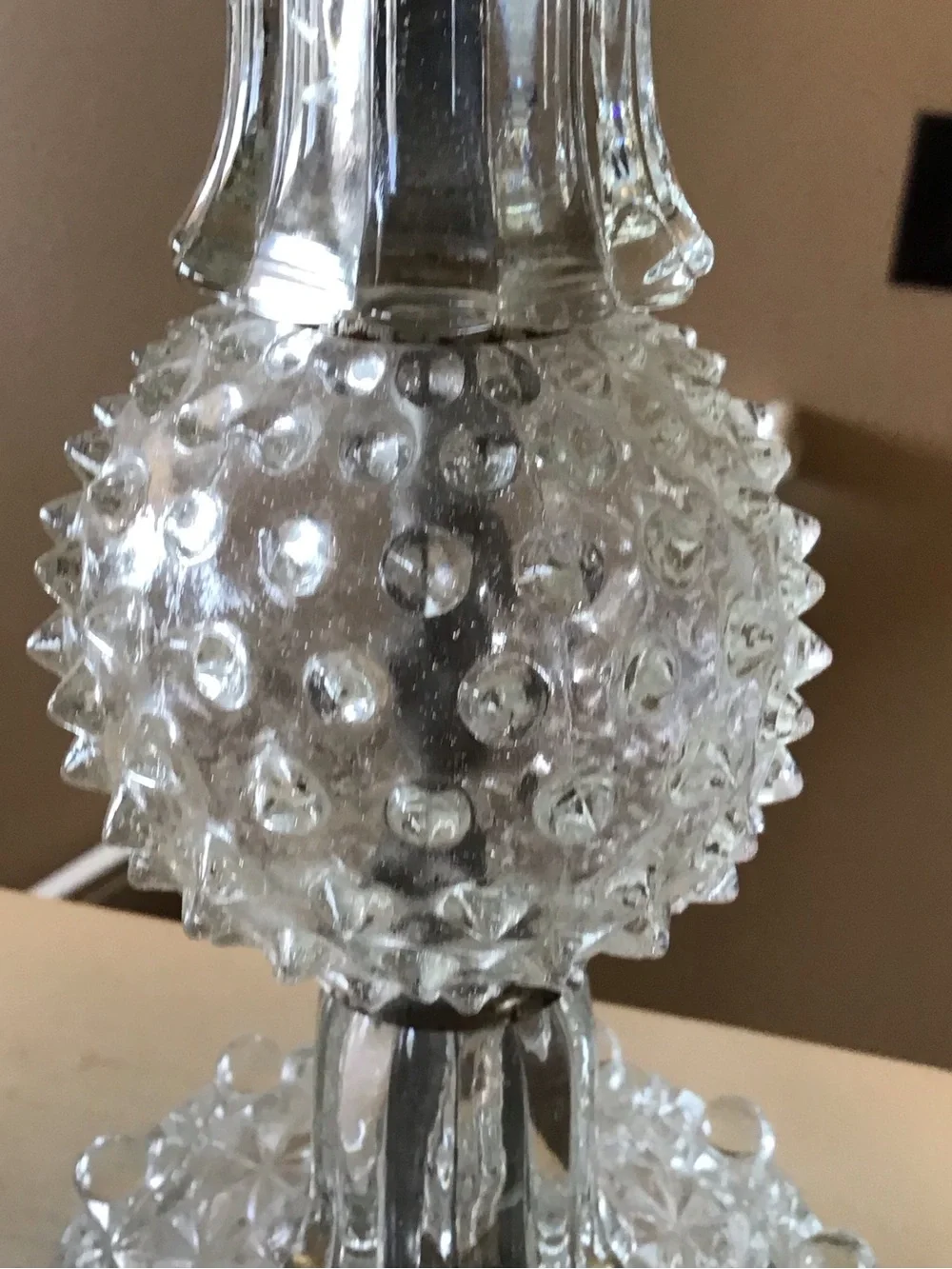 Vintage 1950s Hobnail Clear Glass Boudoir Vanity Table Lamp